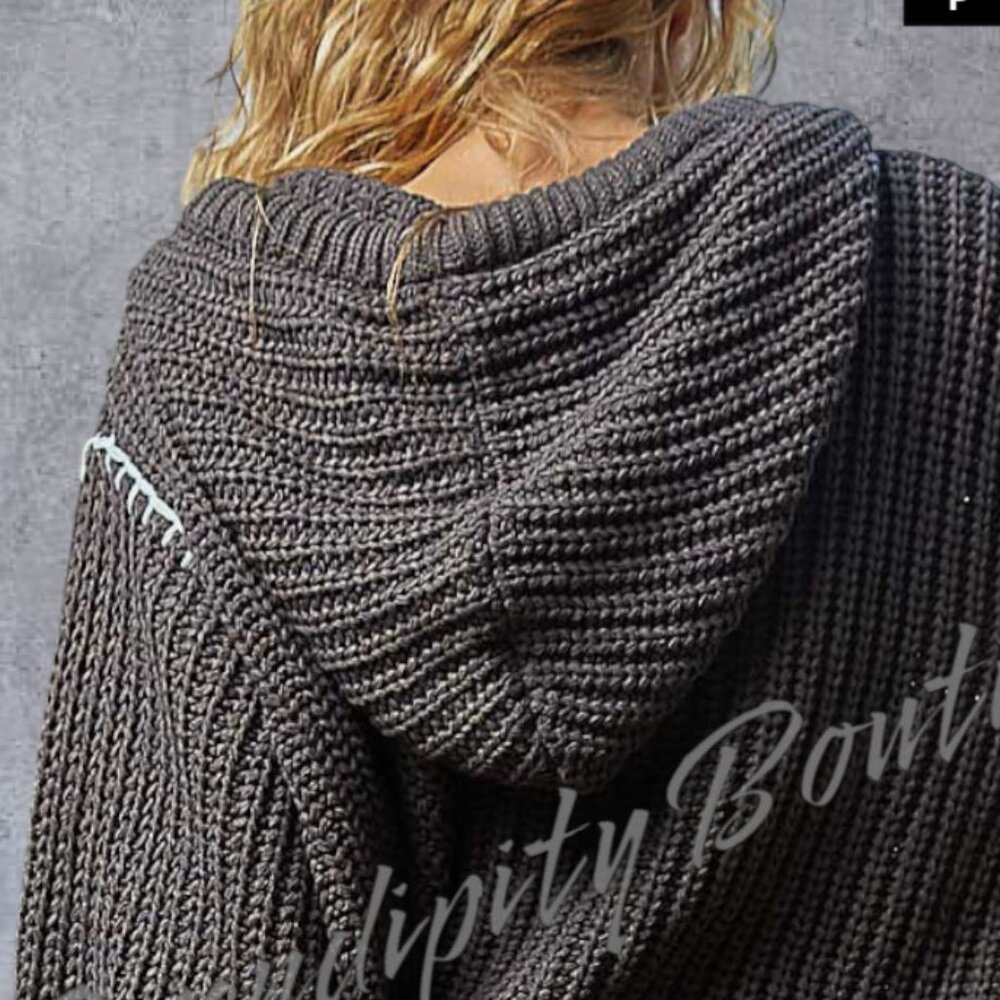 POL Boho Grunge Oversized Slouch Chunky Cable Knit Balloon Sleeve Hoodie Sweater - Picture 6 of 12